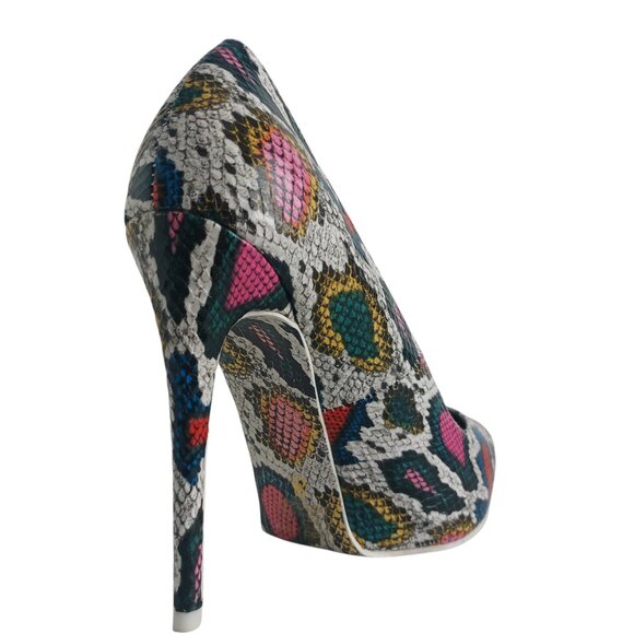 AZALEA WANG Stilettos Pumps Sz 8 Faux Snake Mob Wife Glam Pink White Pointy Toe - Picture 3 of 15